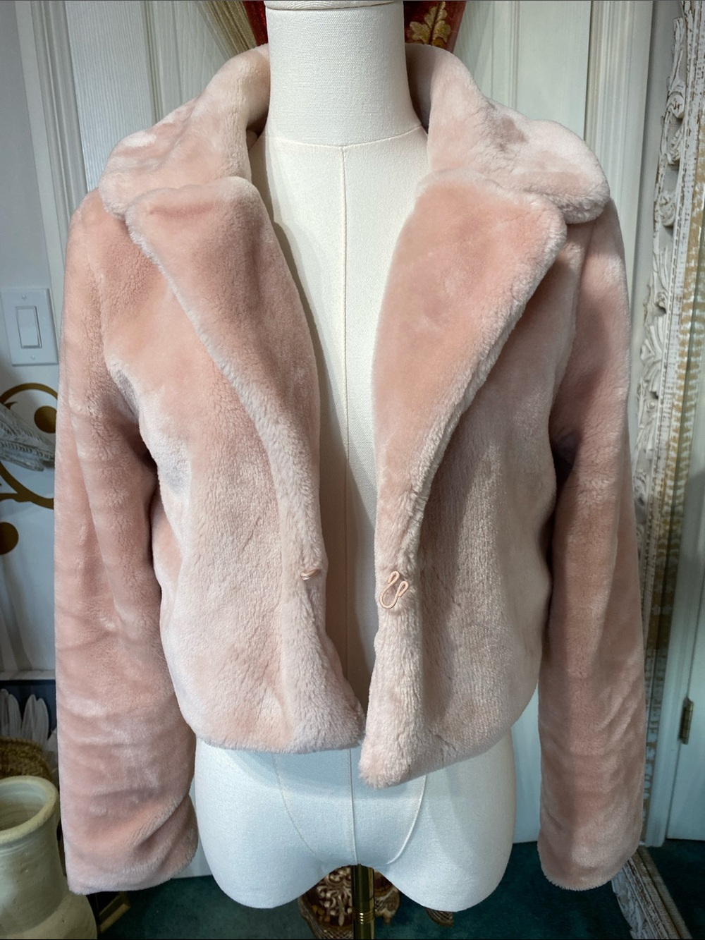 Revamped Pink Faux Fur Cropped Jacket XS